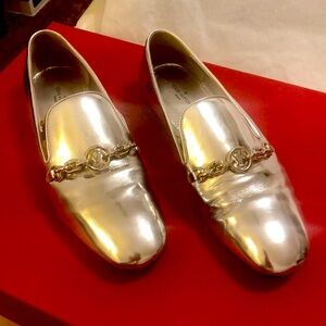 Louis Vuitton Silver Metallic Leather Loafers